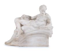 A Pair of Carved Alabaster Figures of Dusk and Dawn , After Michelangelo from The Tomb of Lorenzo de Medici
