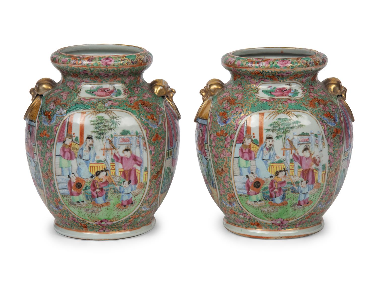 A Pair of Rose Medallion Porcelain Vases