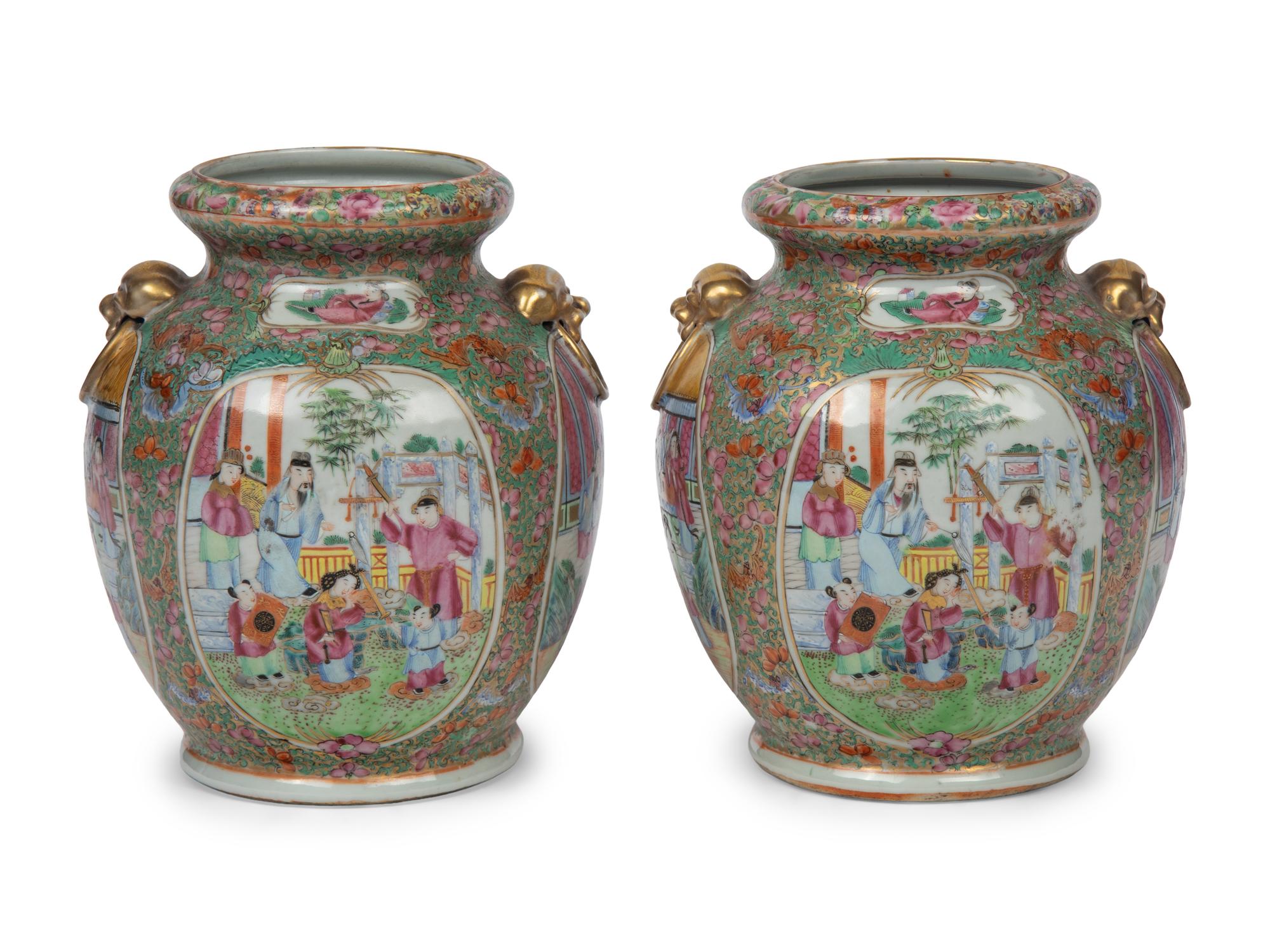 A Pair of Rose Medallion Porcelain Vases