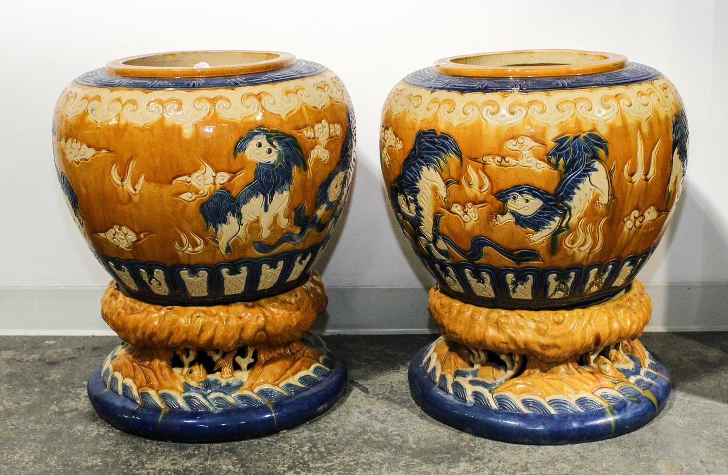 Two Chinese Ceramic Jardinieres Height 24 inches. — 20TH CENTURY