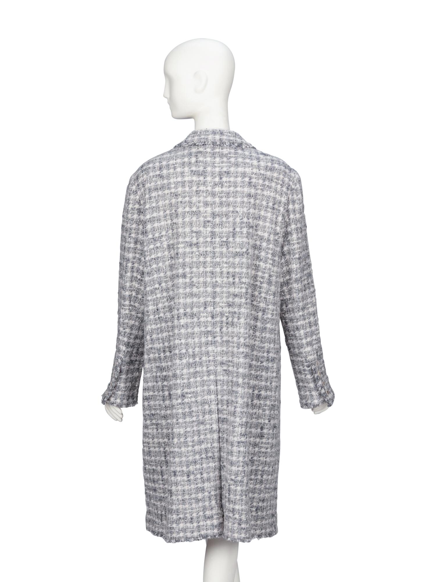 Chanel, Grey Fantasy Tweed Double Breasted Coat