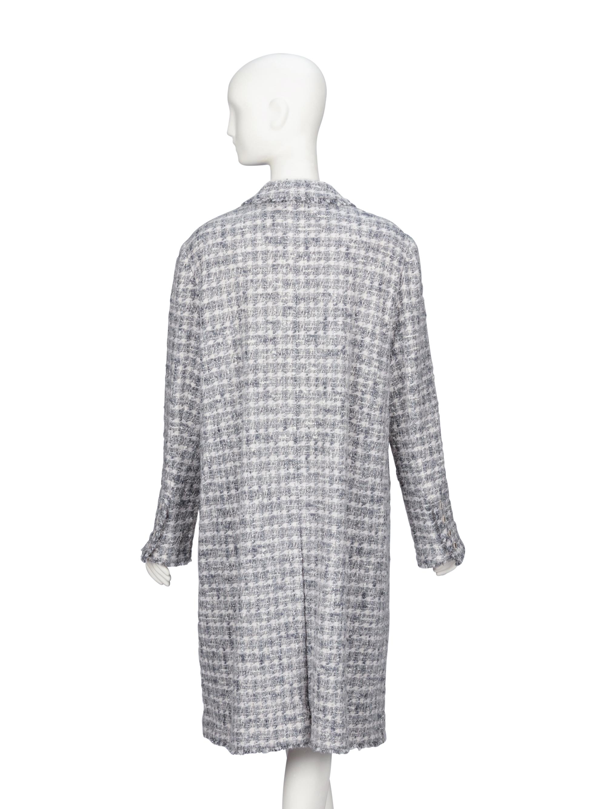 Chanel, Grey Fantasy Tweed Double Breasted Coat