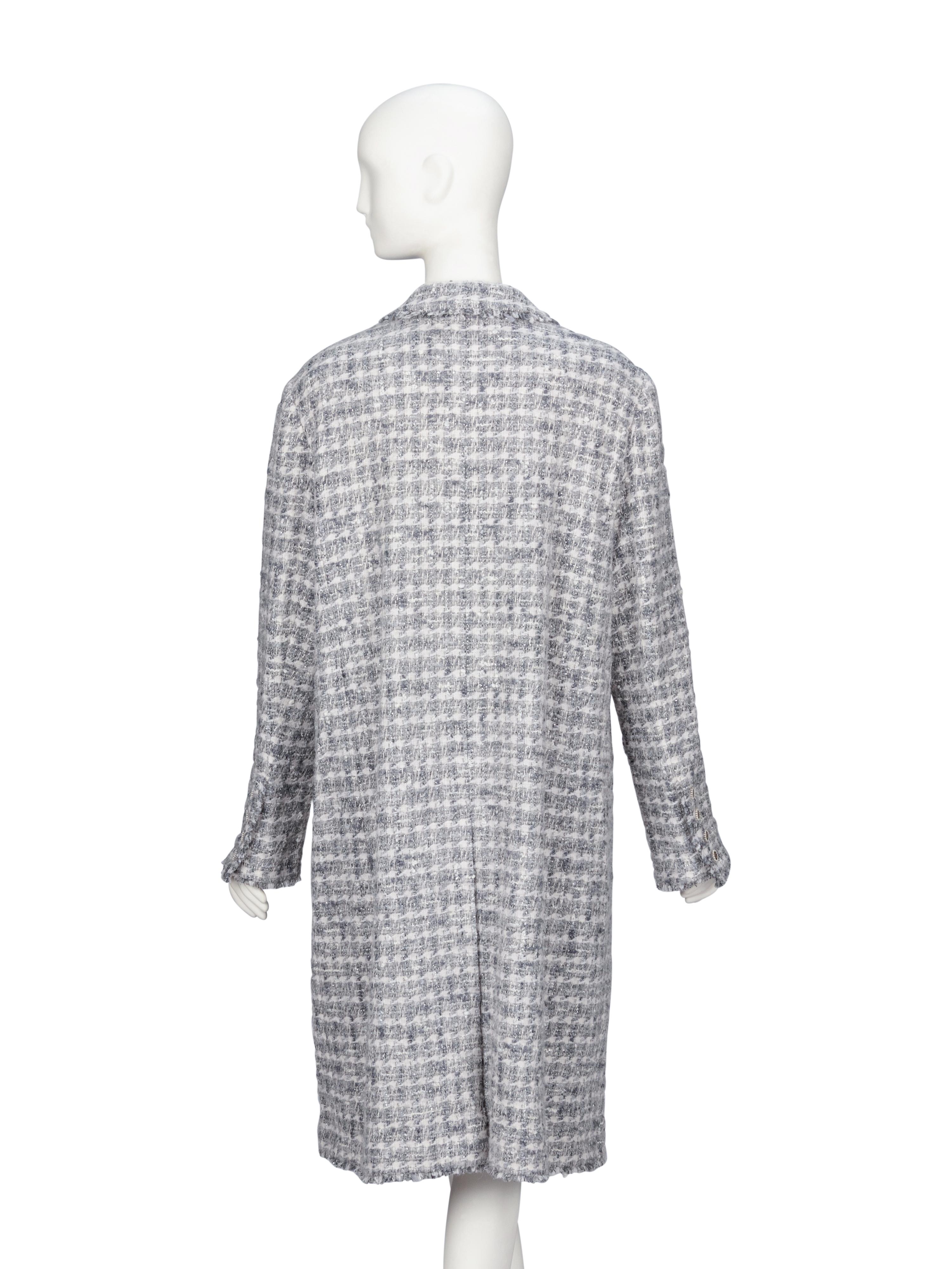 Chanel, Grey Fantasy Tweed Double Breasted Coat