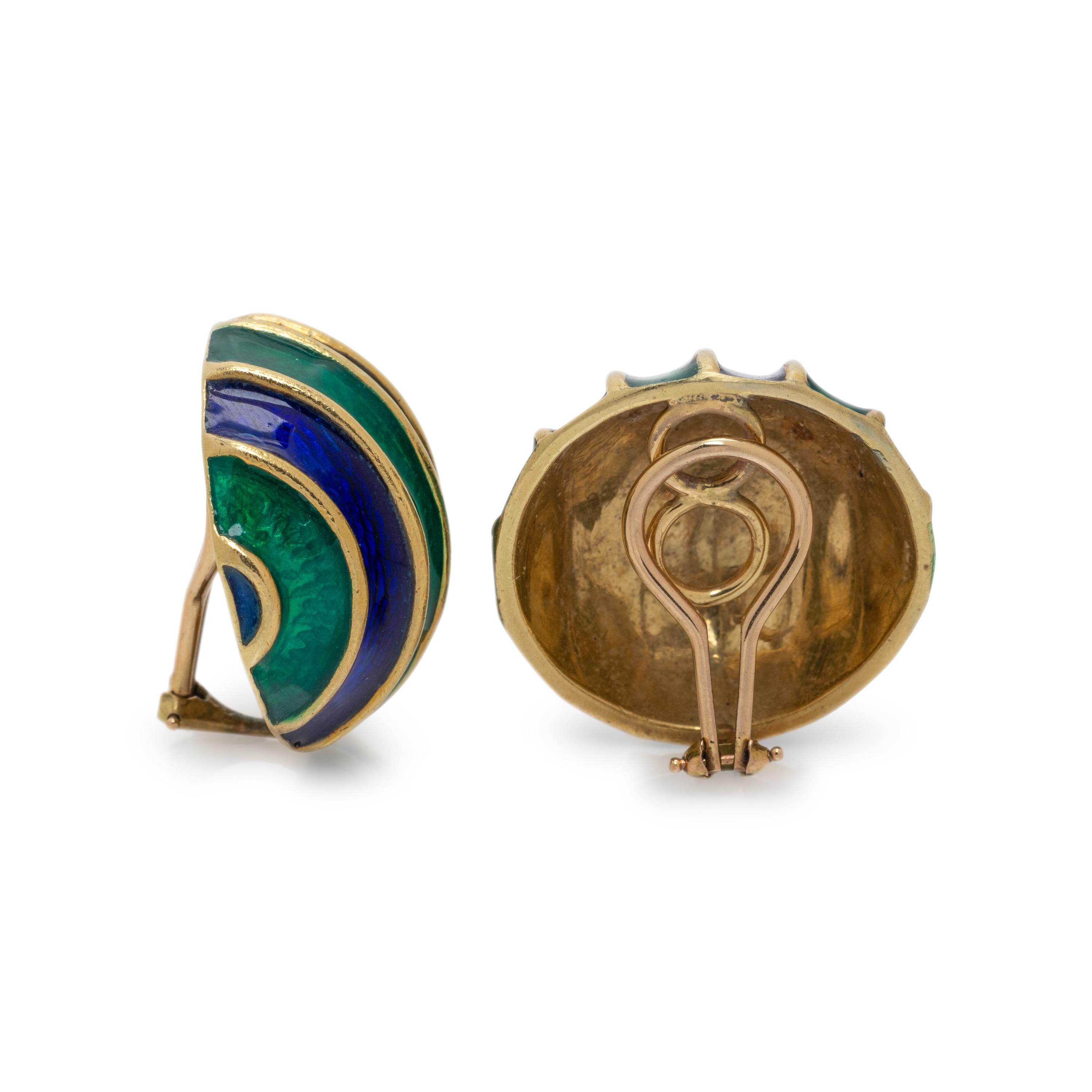 CELLINO, YELLOW GOLD AND ENAMEL EARCLIPS