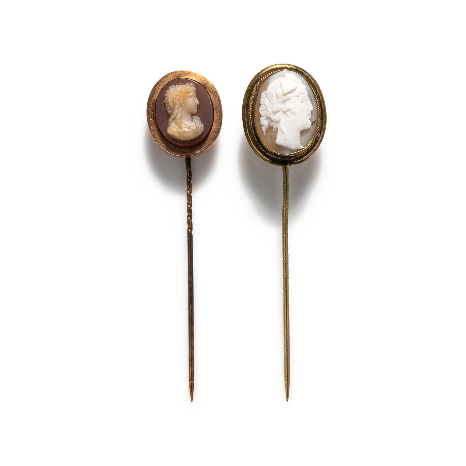 ANTIQUE, PAIR OF CAMEO STICK PINS