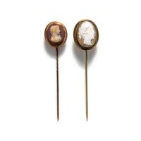 ANTIQUE, PAIR OF CAMEO STICK PINS