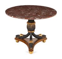 A Continental Neoclassical Style Painted and Parcel Gilt Marble-Top Center Table