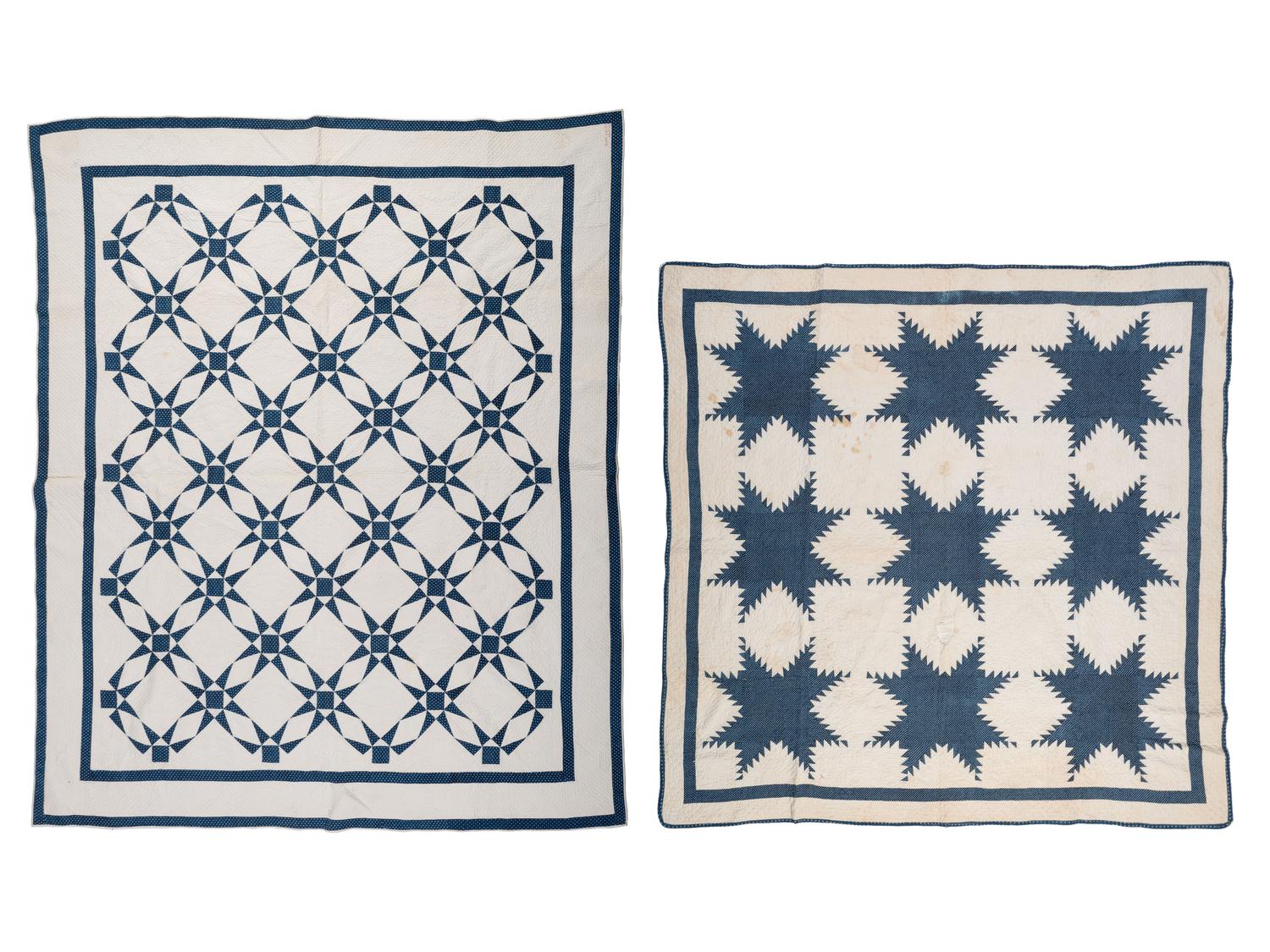 Two Blue and White Pieced Quilts