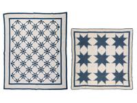 Two Blue and White Pieced Quilts