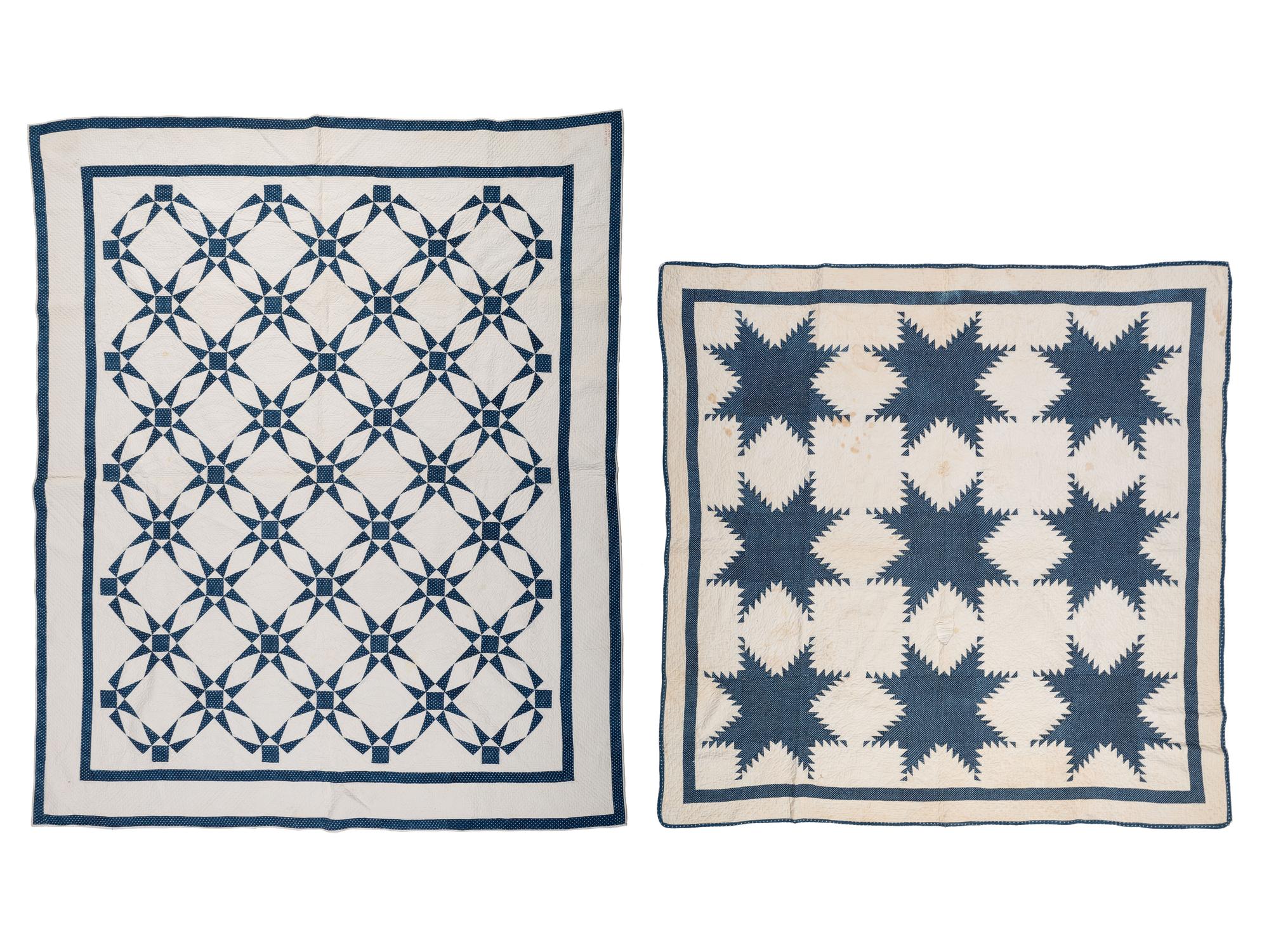 Two Blue and White Pieced Quilts