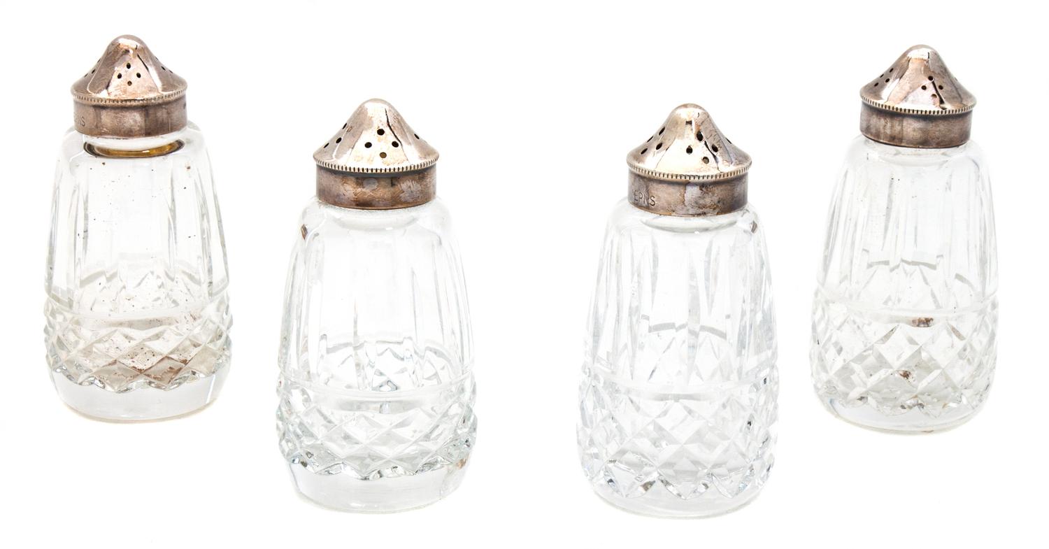 Two Pairs of Waterford Crystal Salt and Peppers Height 3 1/2 inches.