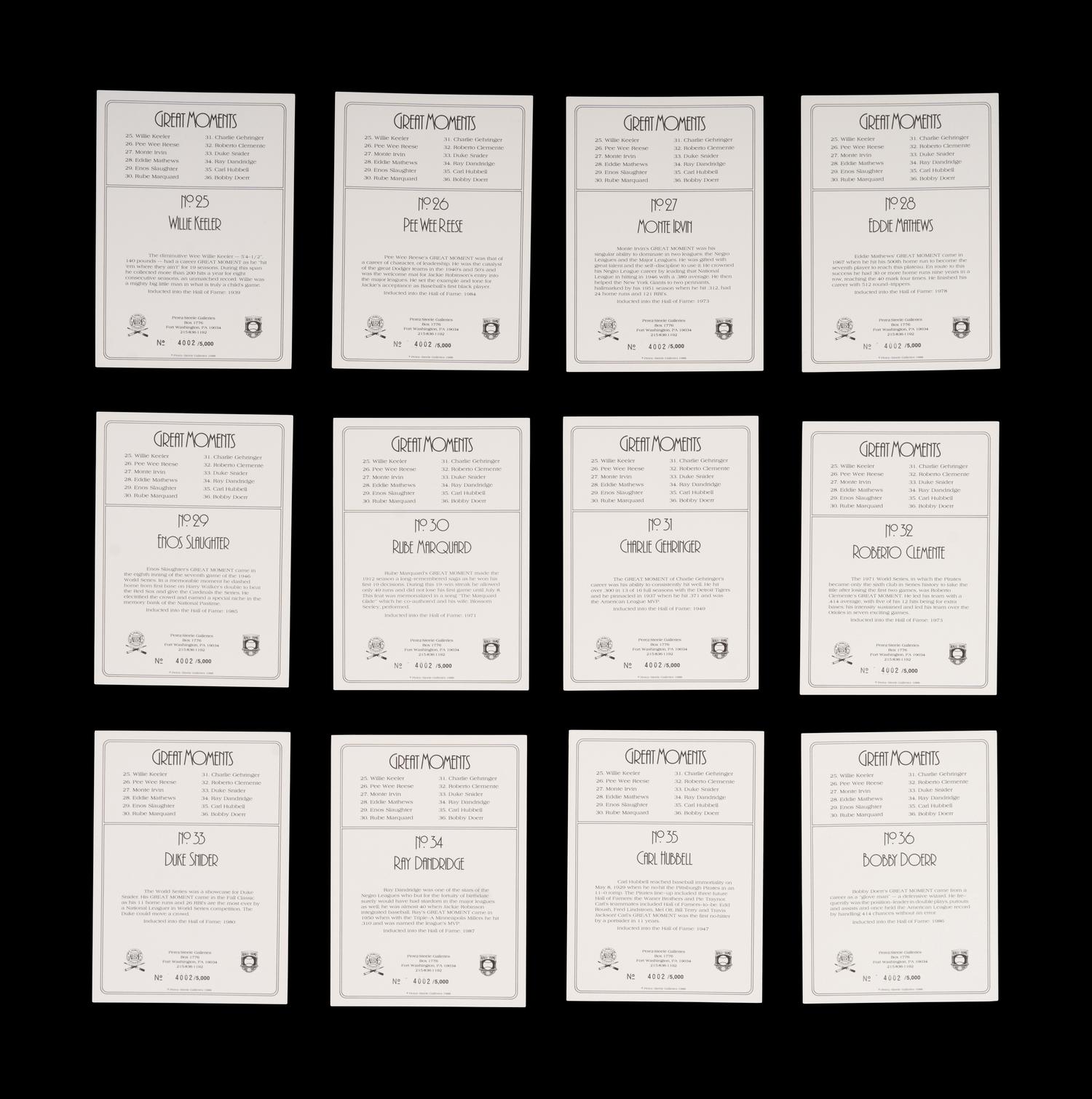 A Complete Run of 1984-97 Series One Through Nine Perez-Steele Baseball Hall of Fame Great Moments Cards