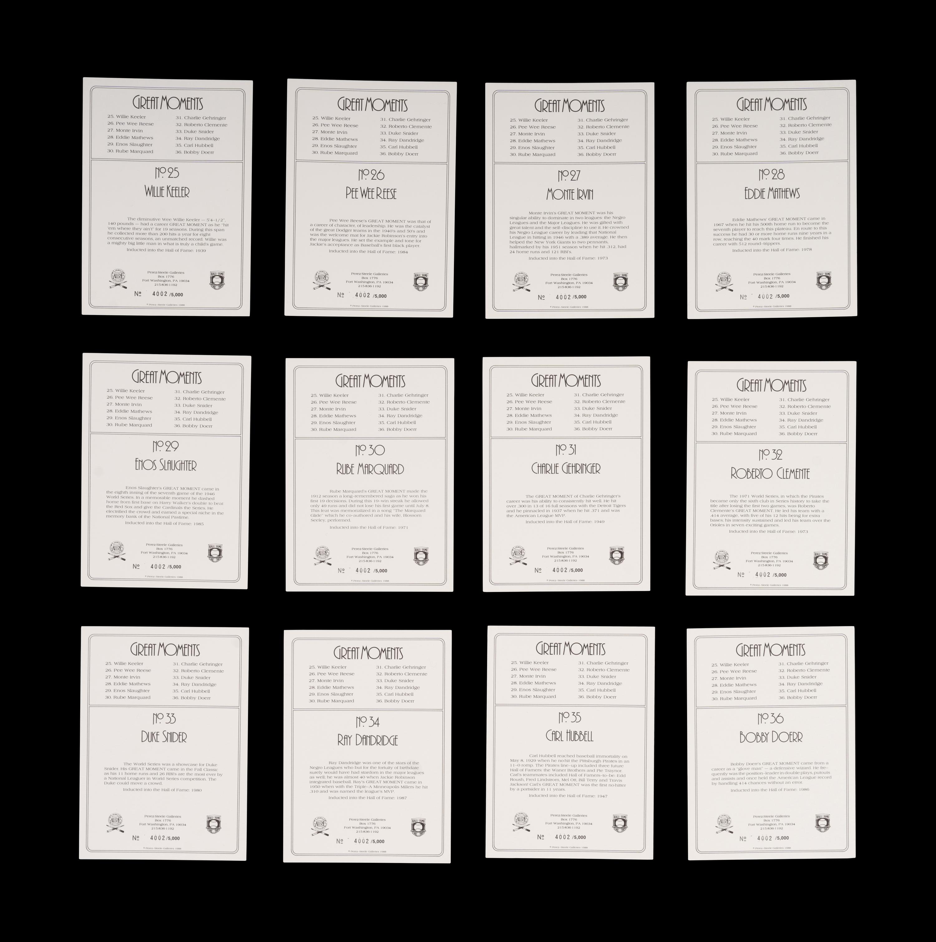A Complete Run of 1984-97 Series One Through Nine Perez-Steele Baseball Hall of Fame Great Moments Cards