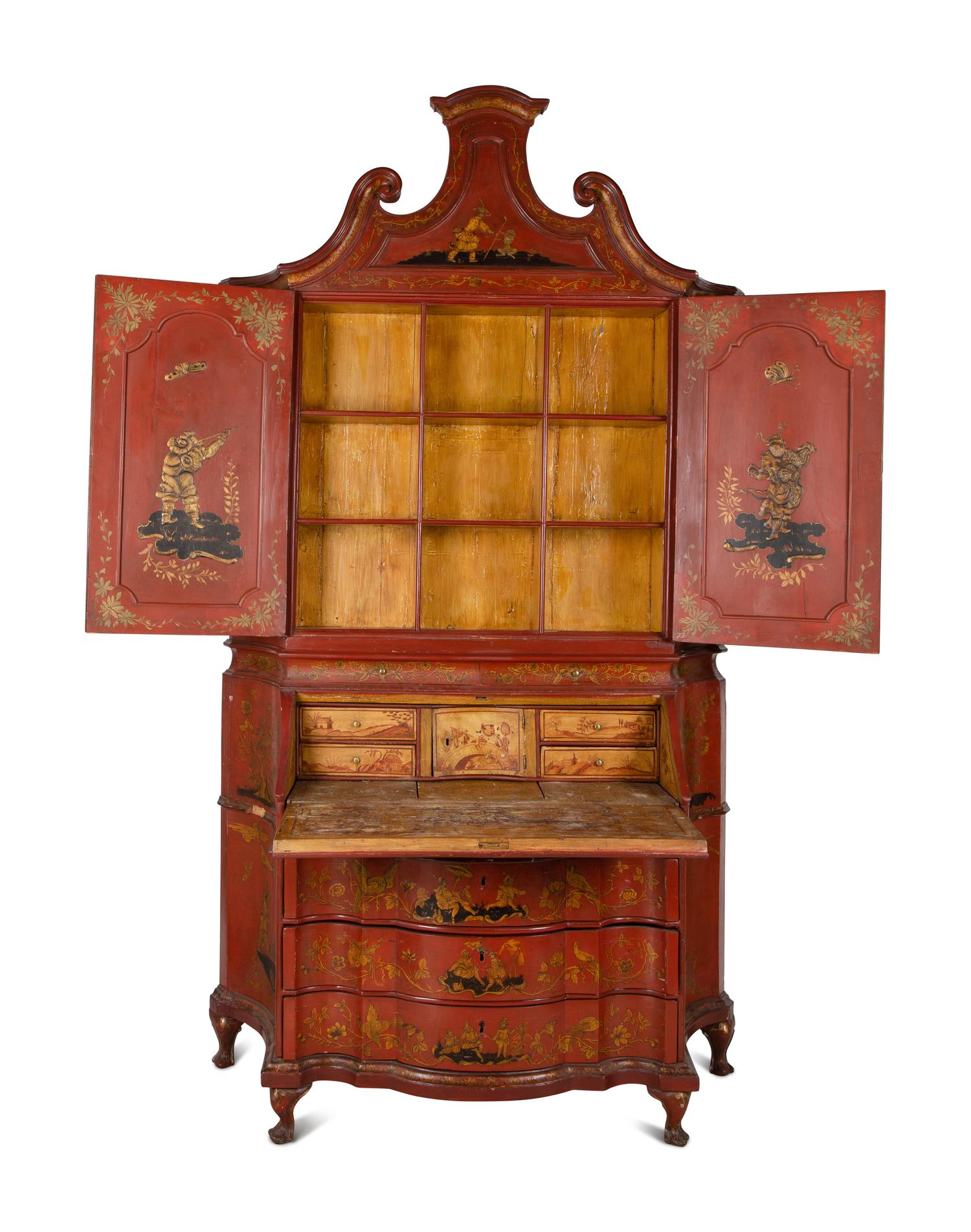 An Italian Chinoiserie-Decorated Painted Secretary Bureau