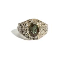 WHITE GOLD AND DIAMOND EARRINGS AND LABRADORITE RING