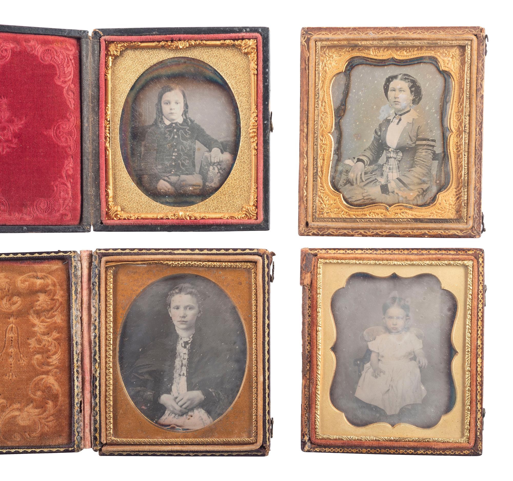 [EARLY PHOTOGRAPHY]. A group of 24 daguerreotype portraits of children and young adults, including: