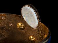 Tufa Cast 14K Gold Cuff Bracelet, with Mosaic Inlay Design Accented by Diamonds