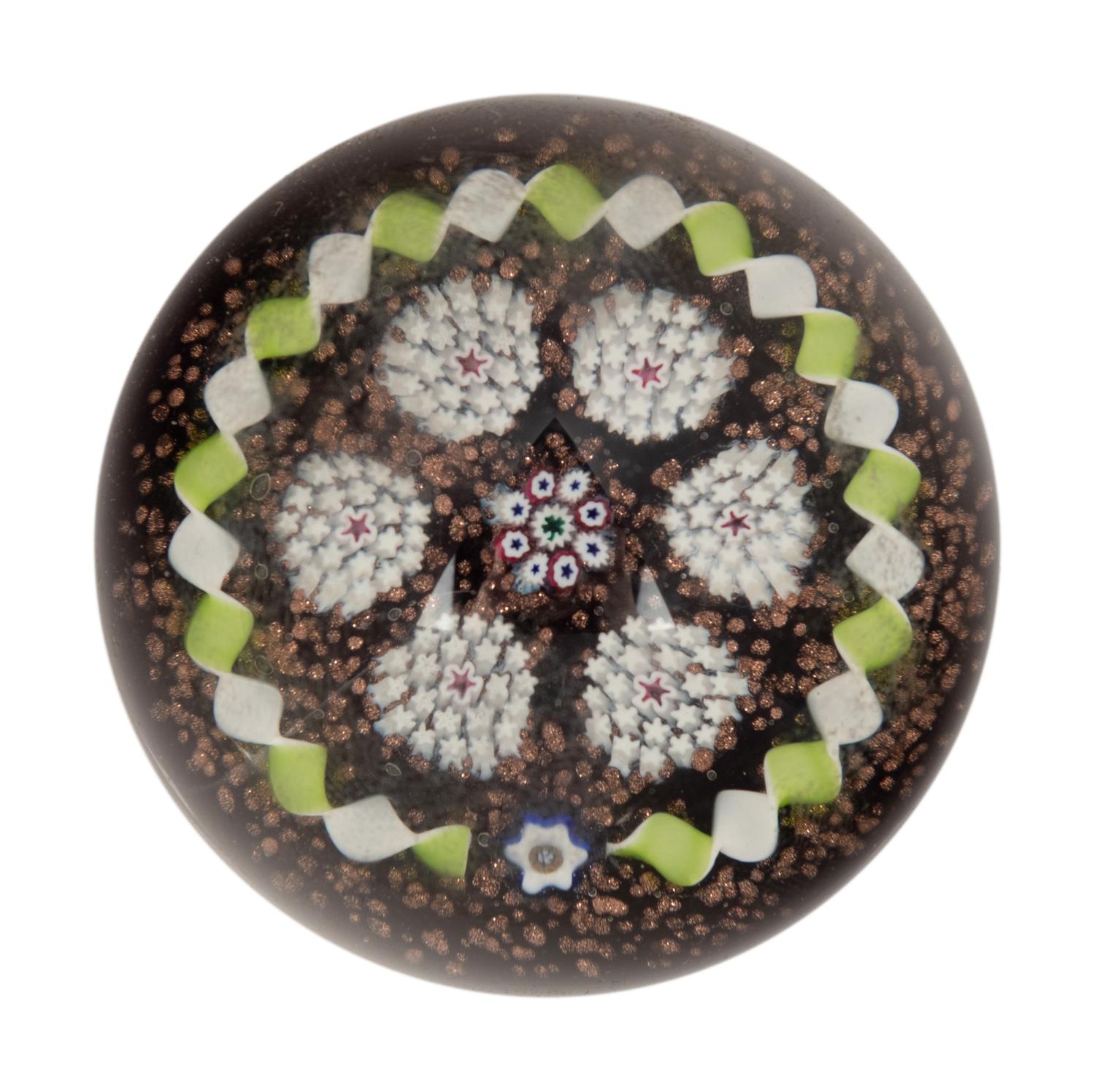 A Charles Kaziun Jr. Miniature Complex Millefiori and Torsade Glass Paperweight