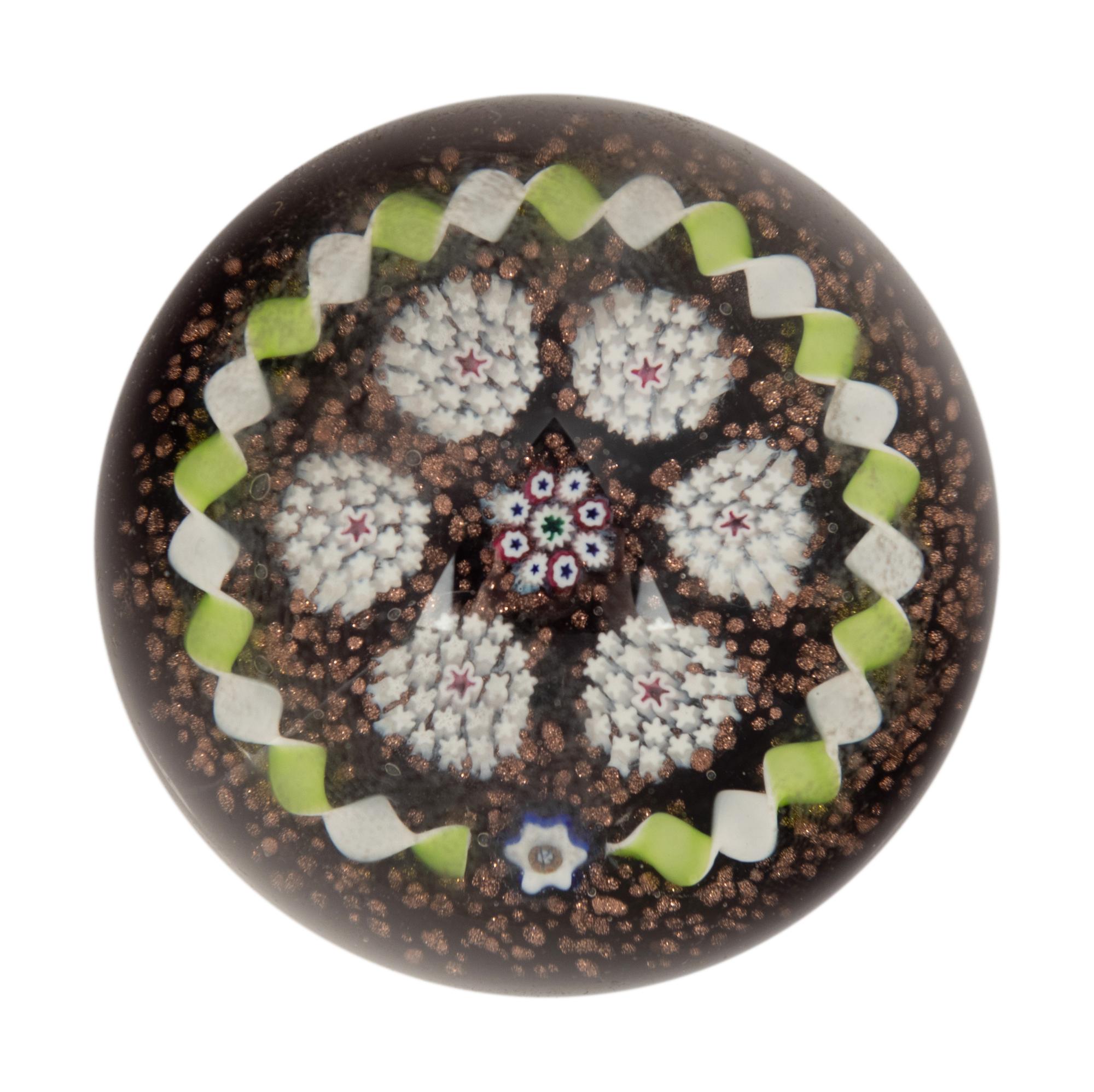 A Charles Kaziun Jr. Miniature Complex Millefiori and Torsade Glass Paperweight