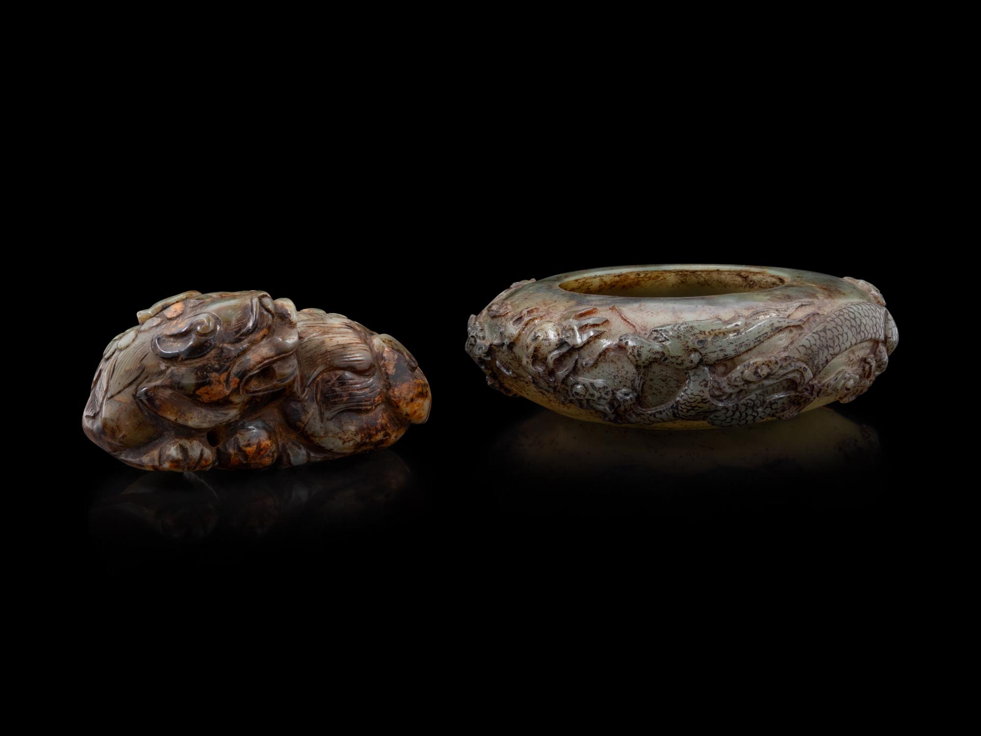 Four Chinese Jade and Peking Glass Articles