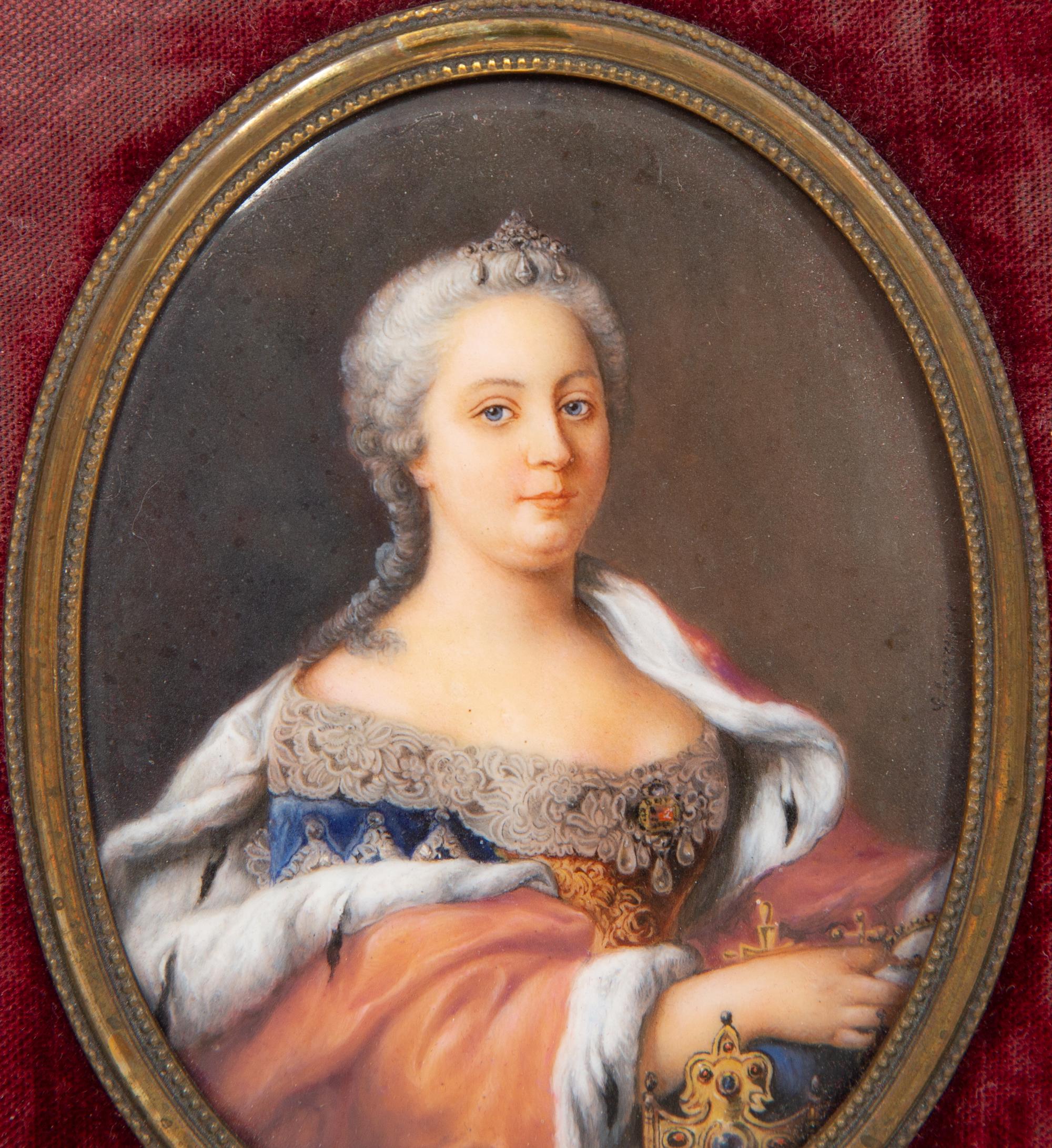 A Group of Three Gilt Metal Framed Portrait Miniatures on Porcelain