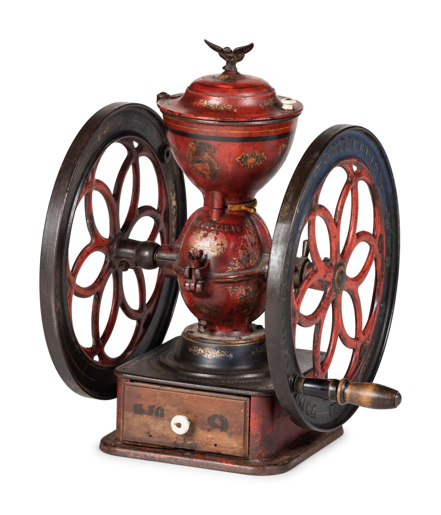 An Enterprise No. 9 Monumental Painted Cast Iron Coffee Mill