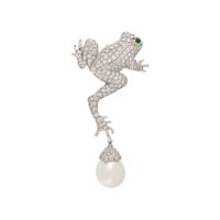 TIFFANY & CO., SOUTH SEA CULTURED PEARL AND DIAMOND 'LEAPING FROG' BROOCH