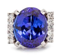 A Platinum, Tanzanite and Diamond Ring,