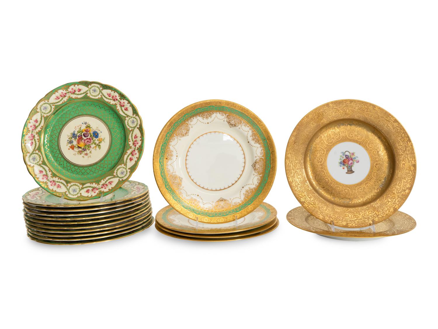 A Set of Eleven Aynsley Porcelain Plates and a Set of Four Mintons Porcelain Plates