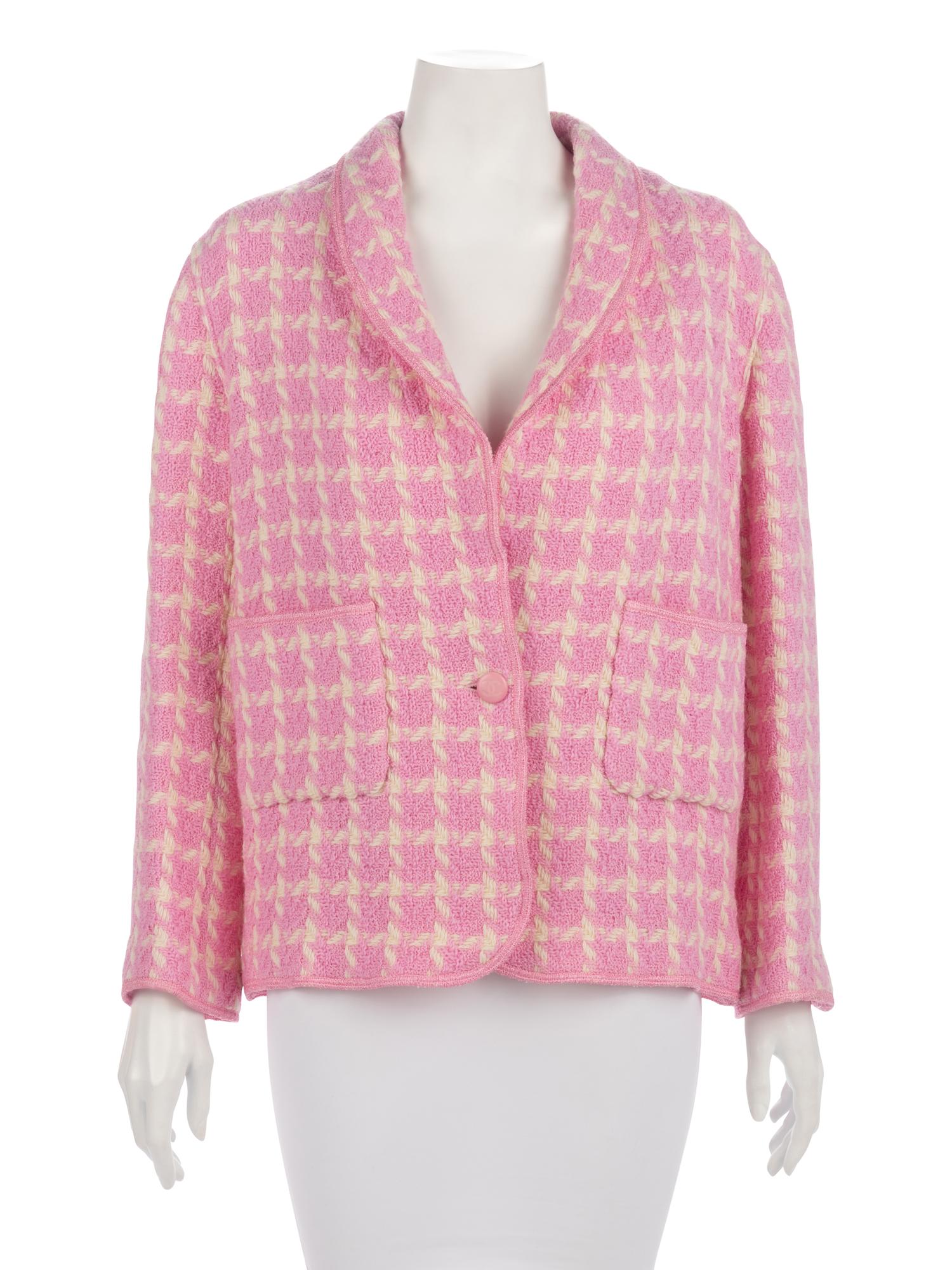Chanel Pink and White Houndstooth Jacket and One Chanel Skirt Suit, 1990-2000s