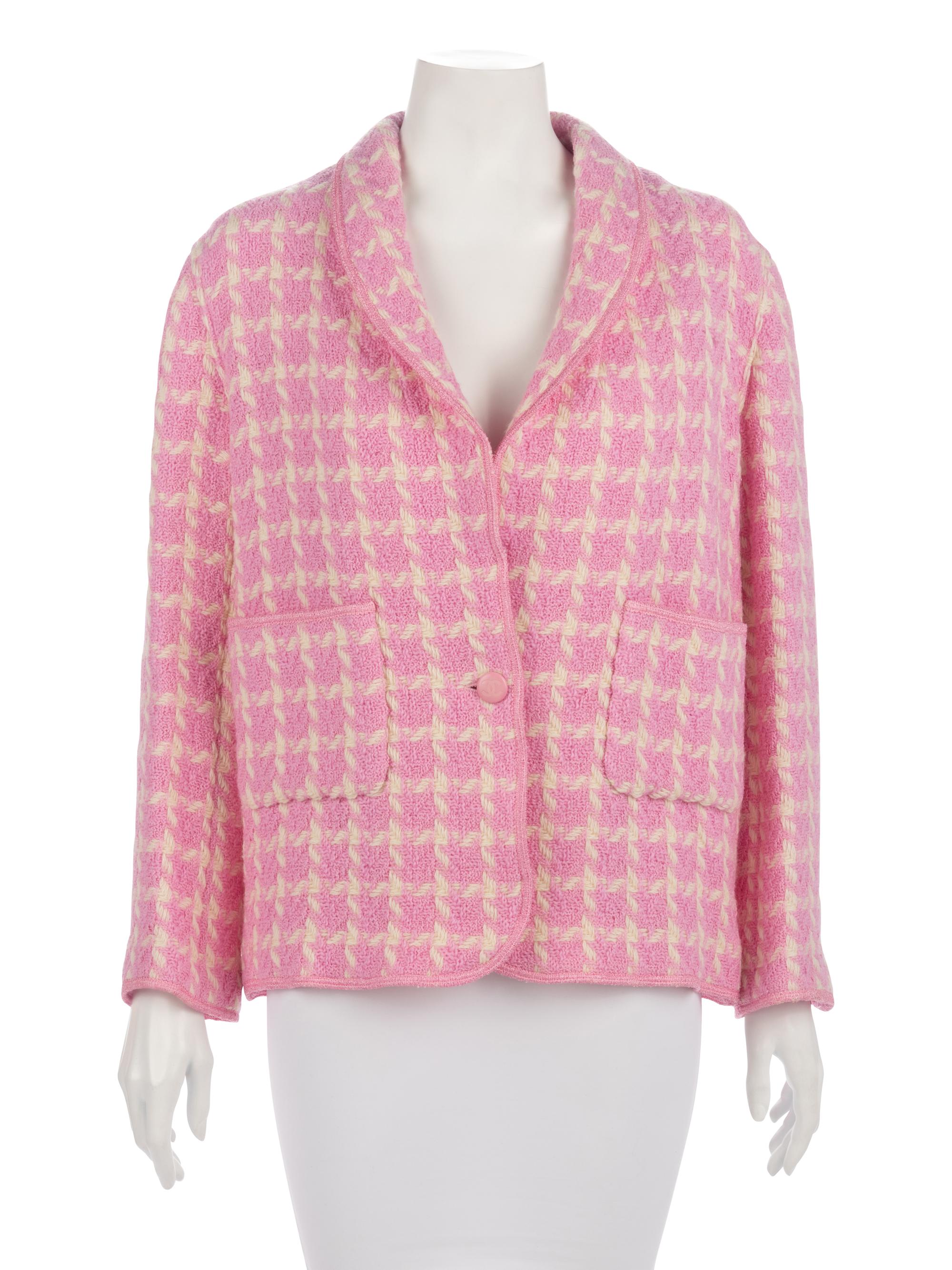 Chanel Pink and White Houndstooth Jacket and One Chanel Skirt Suit, 1990-2000s