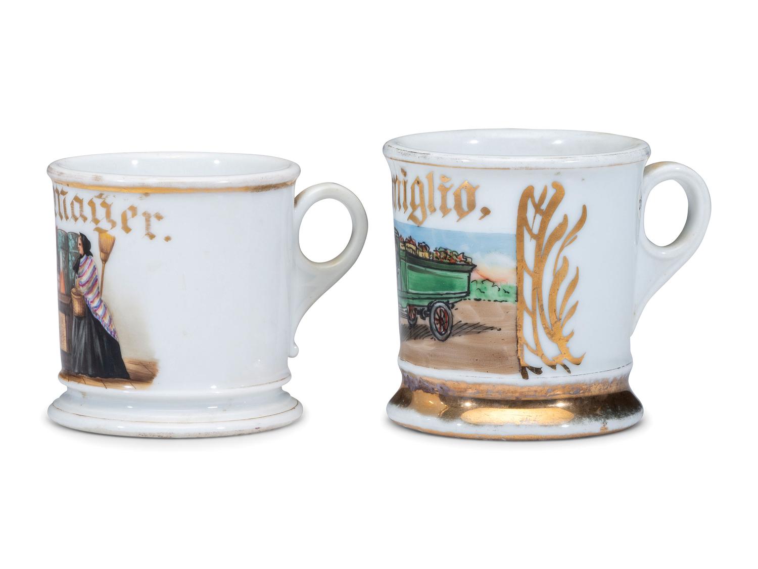Two Porcelain Occupational Shaving Mugs