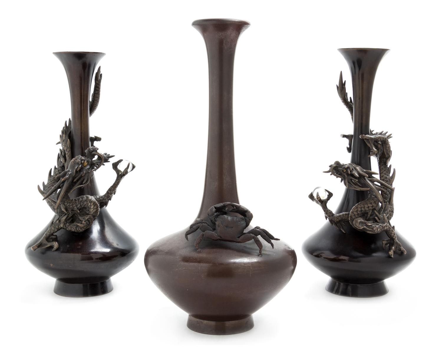 Three Bronze Vases Height 10 1/2 inches. — 19TH CENTURY