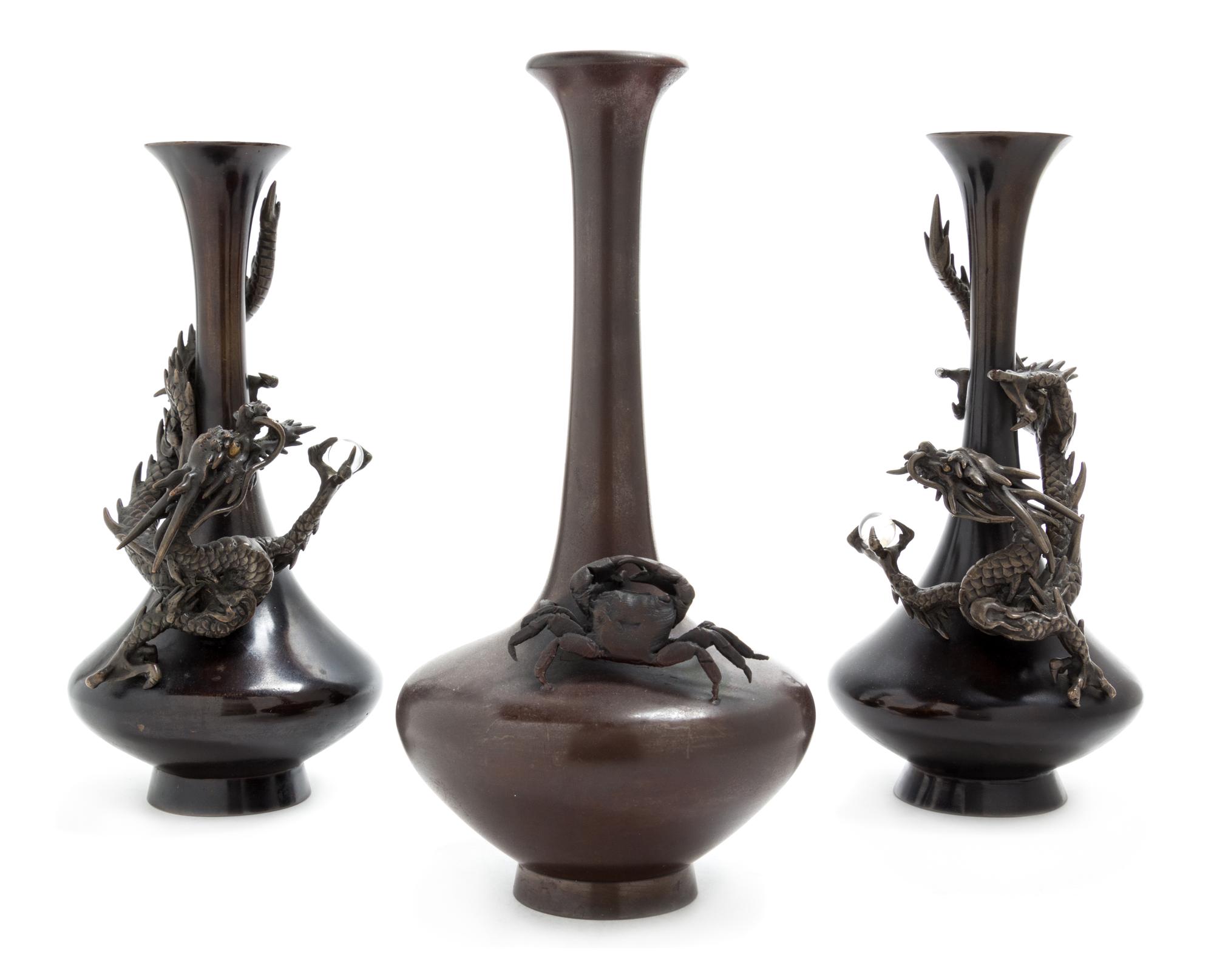 Three Bronze Vases Height 10 1/2 inches. — 19TH CENTURY