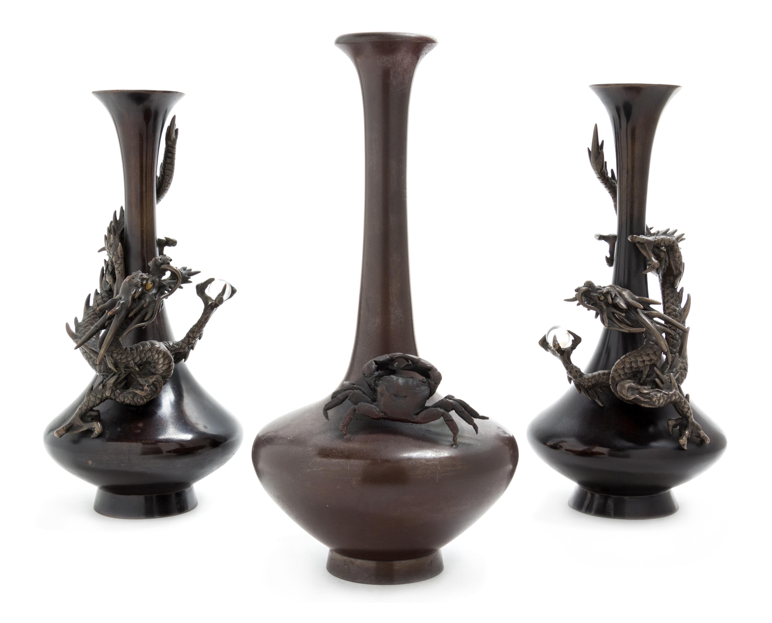 Three Bronze Vases Height 10 1/2 inches. — 19TH CENTURY