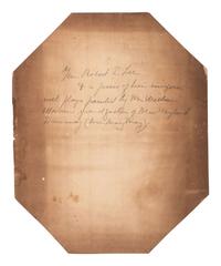 [LEE, Robert E. (1807-1870)]. Albumen photograph of Robert E. Lee with fabric identified as piece of General Lee's uniform.