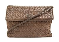 A Pair of Bottega Veneta Intrecciato Leather Flap Handbags, 10" x 6.5" x 3.5", 10" x 8" x 4".