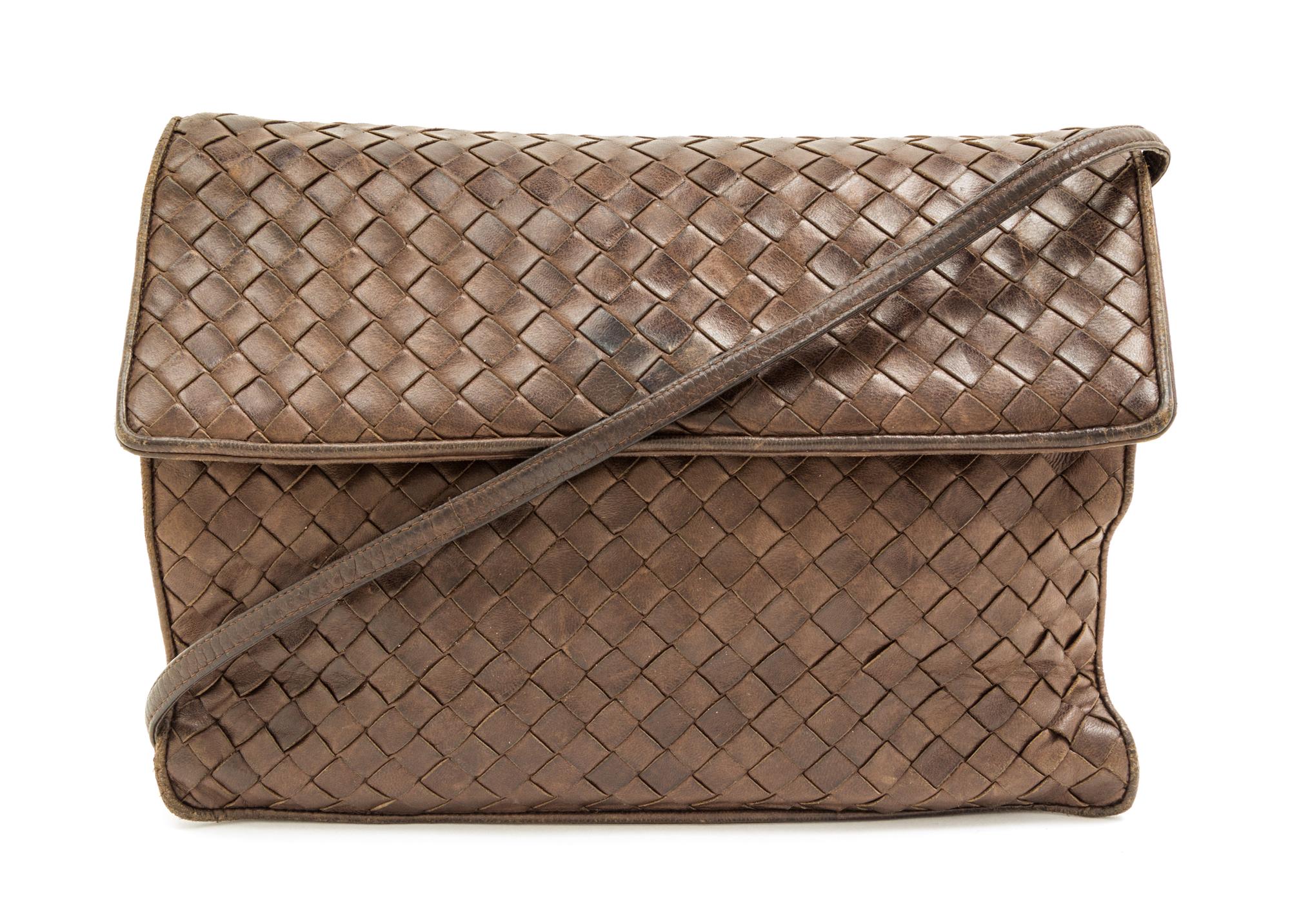 A Pair of Bottega Veneta Intrecciato Leather Flap Handbags, 10" x 6.5" x 3.5", 10" x 8" x 4".
