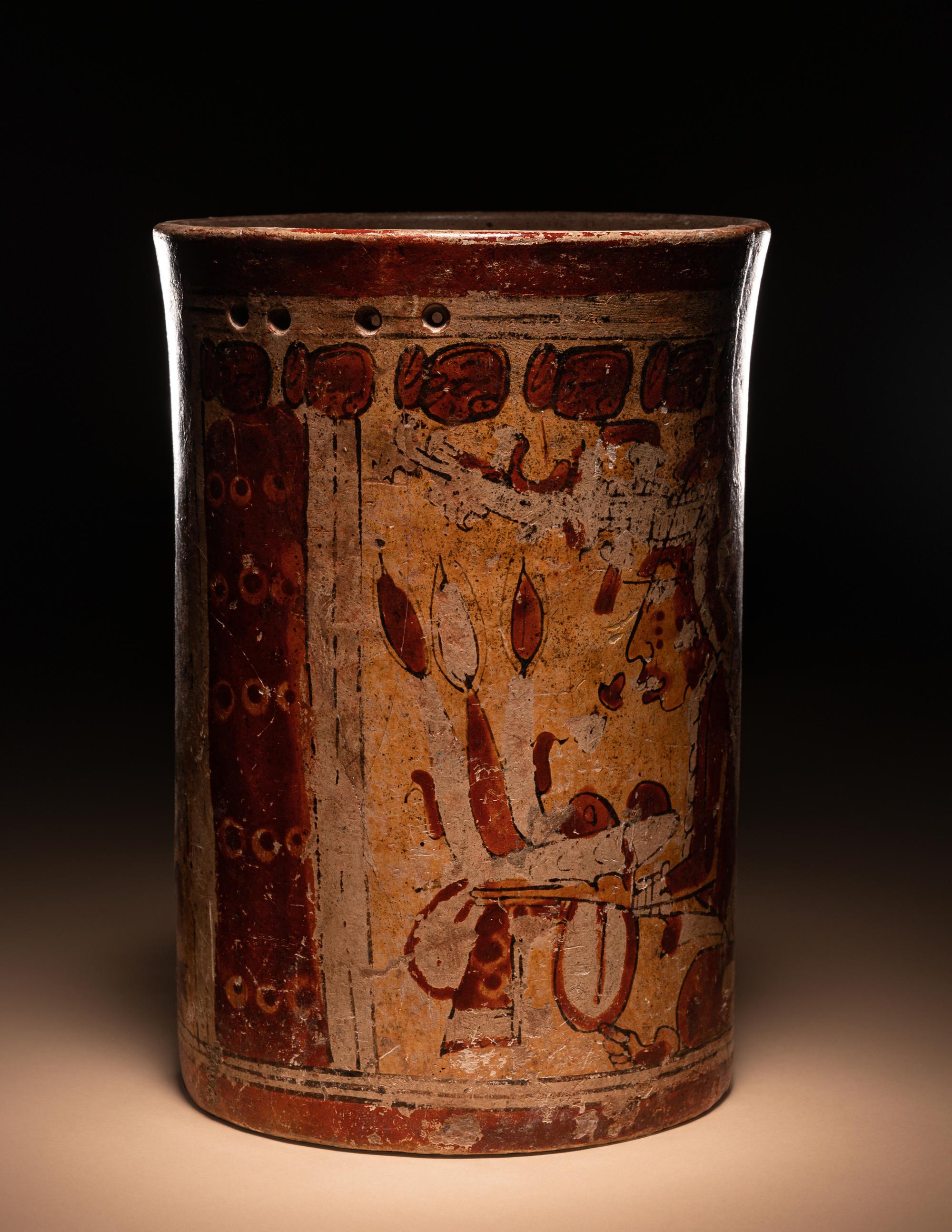 A Maya Polychrome Cylinder Vessel