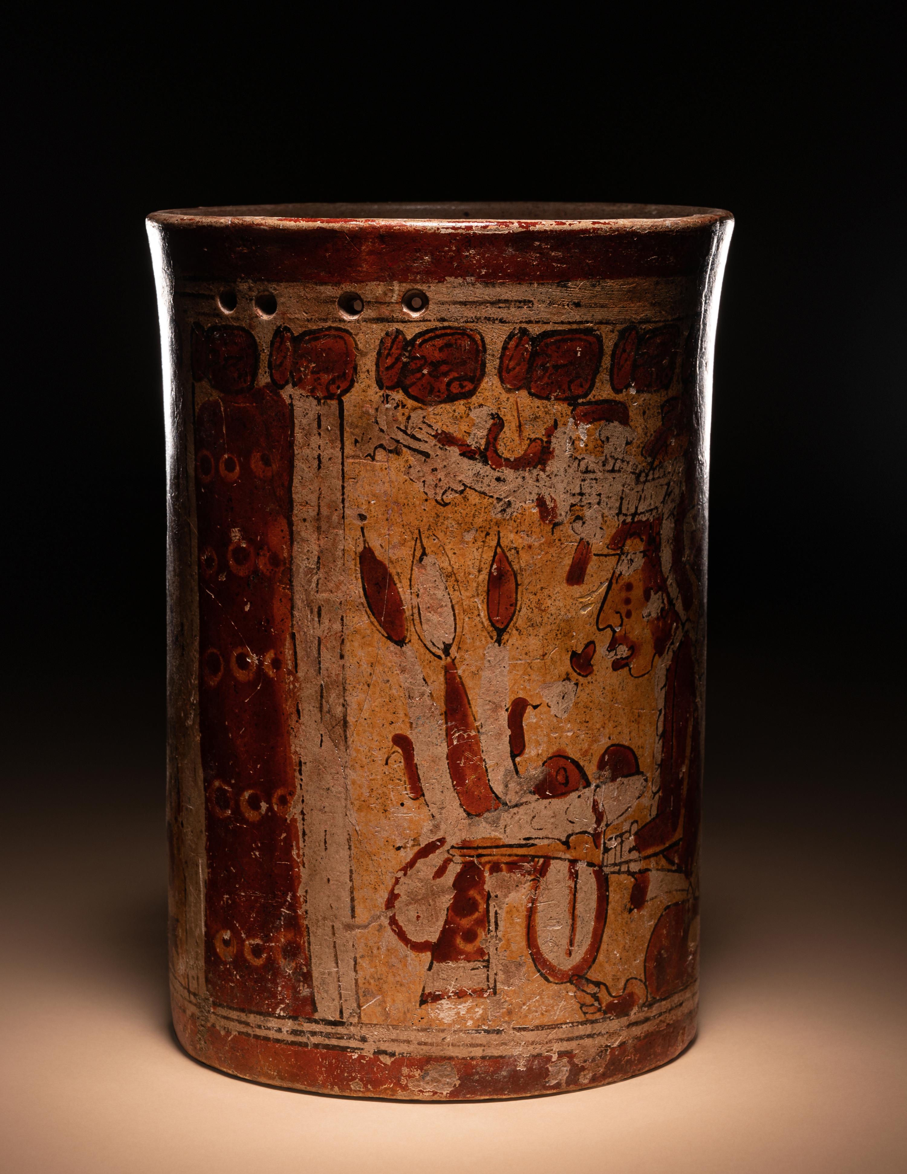 A Maya Polychrome Cylinder Vessel