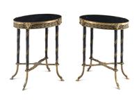 A Pair of French Gilt Bronze, Mahogany and Marble Side Tables