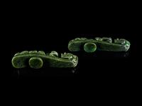 A Pair of Chinese Spinach Jade Belt Hooks