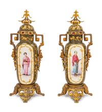 A Pair of French Japonesque Gilt Metal Mounted Porcelain Covered Vases