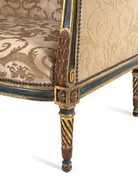 A Louis XV/XVI Transitional Style Painted and Parcel Gilt Settee