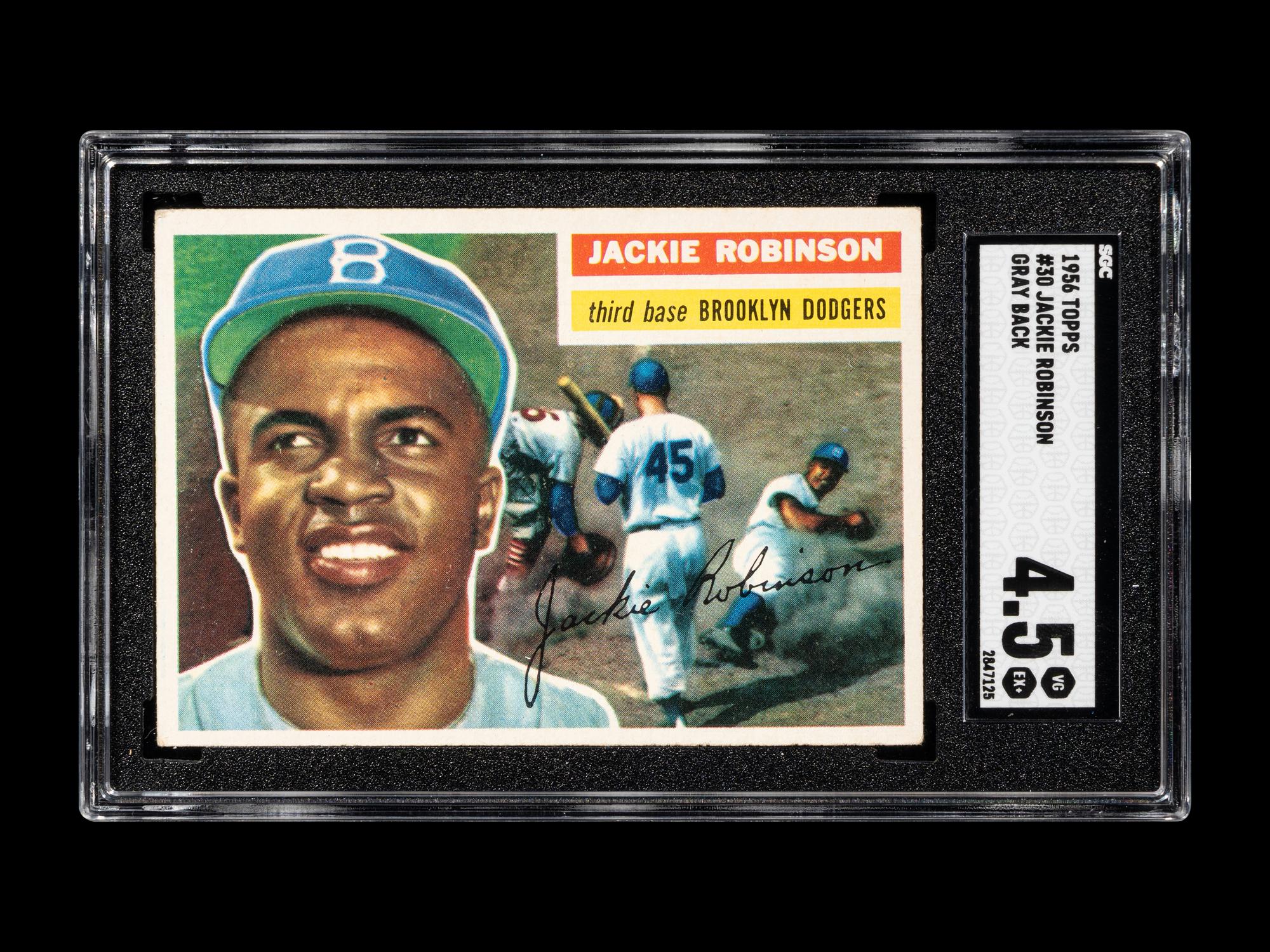 A 1956 Topps Jackie Robinson Gray Back Baseball Card No. 30 (SGC 4.5 VG/EX+)