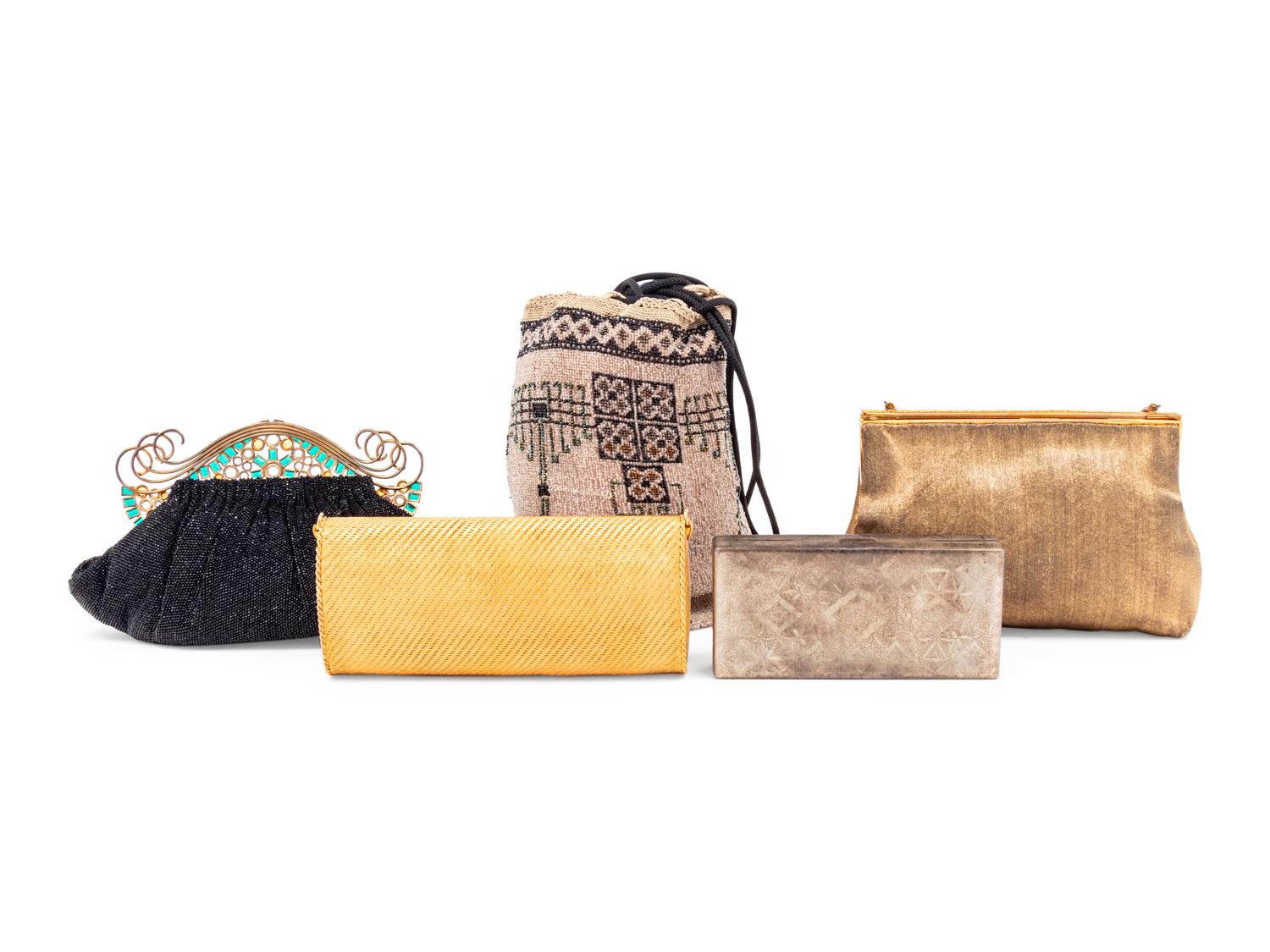Five Vintage Hand Bags, Mid 20th Century