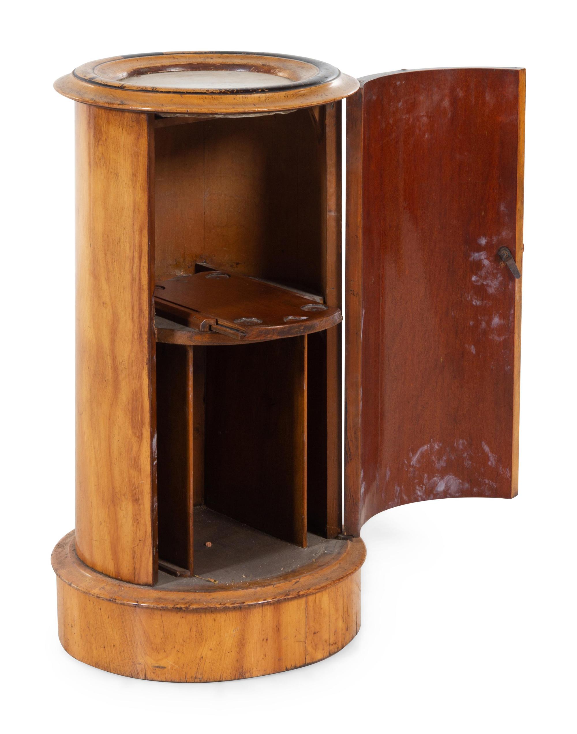 A Continental Fruitwood Marble-Inset Pedestal Cabinet