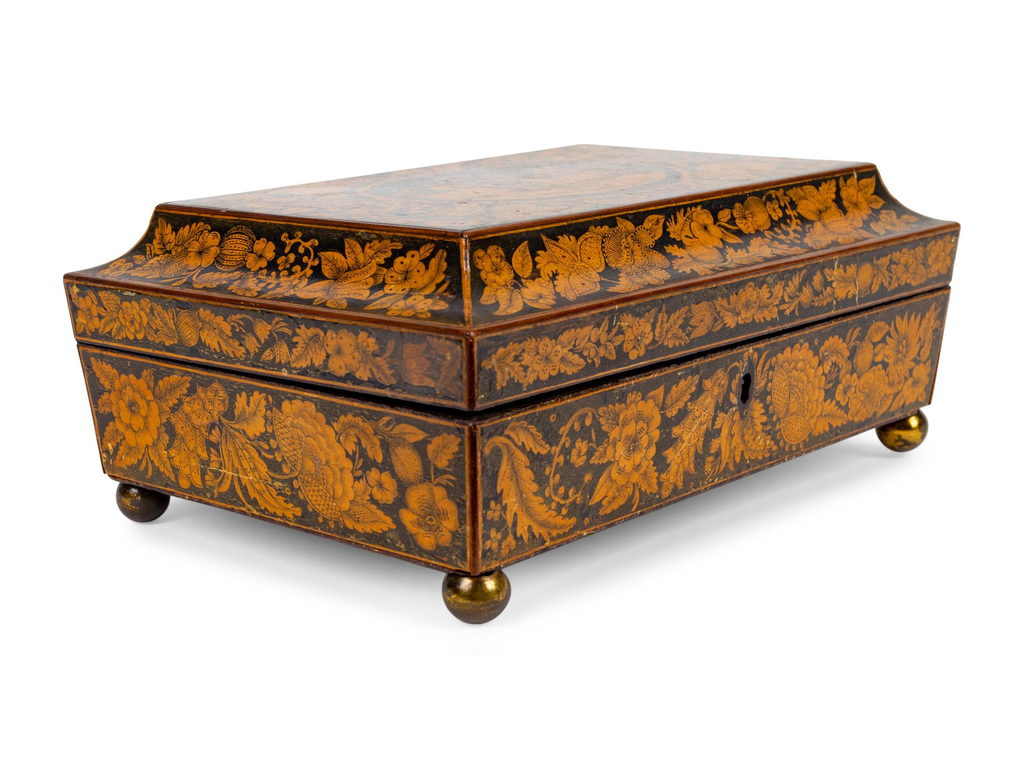 A Regency Penwork Tea Caddy — EARLY 19TH CENTURY