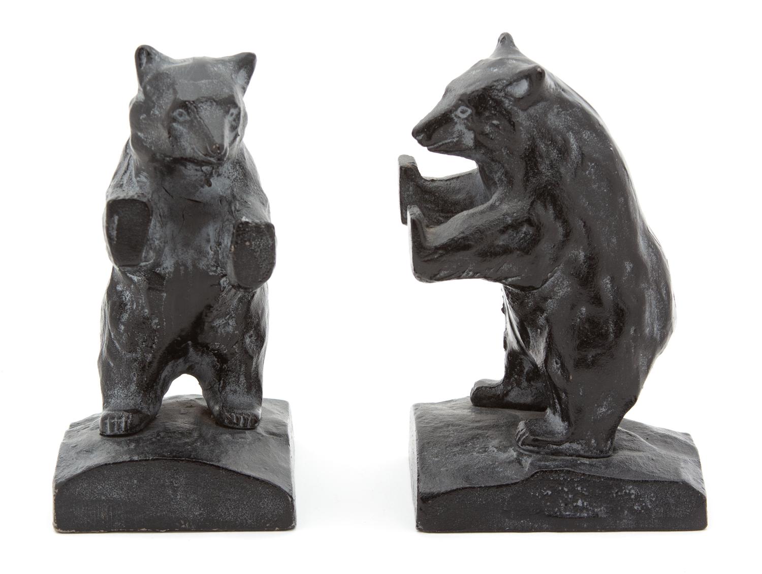 A Pair of Japanese Iron Bear-Form Bookends Height 5 1/4 inches. — 20TH CENTURY