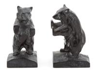 A Pair of Japanese Iron Bear-Form Bookends Height 5 1/4 inches. — 20TH CENTURY